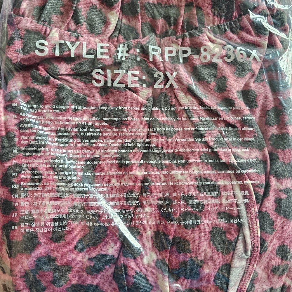 Zenana Leopard Print Split Side Pant Joggers Elastic Waist 2X Pink Cranberry NEW - Picture 12 of 14